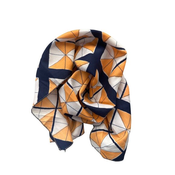 Vintage Geometric Rectangle Shawl Scarf Lightweight 36x10 Inch Orange Navy White - Picture 2 of 5